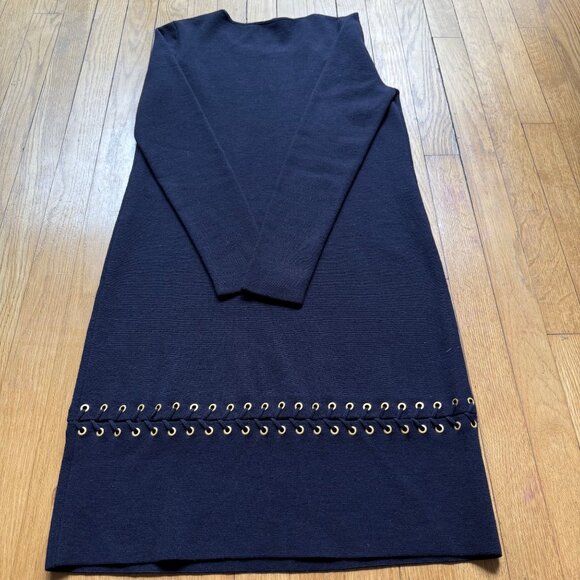 Tory Burch Size S Navy Wool Blend Harley Shift Sweater Dress With Gold Grommet - Picture 13 of 14